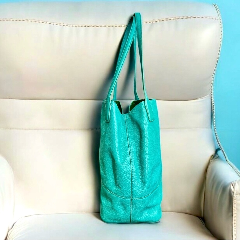 Tory Burch Aqua Turquoise Leather Michelle Tote - Picture 8 of 13